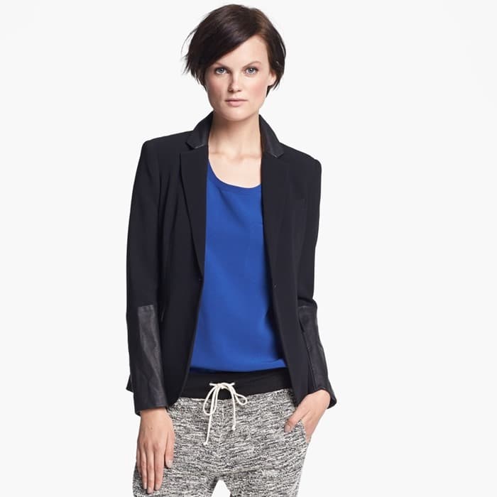 Rag Bone black leather-trimmed blazer featured by Demi Lovato, blending timeless elegance with modern chic