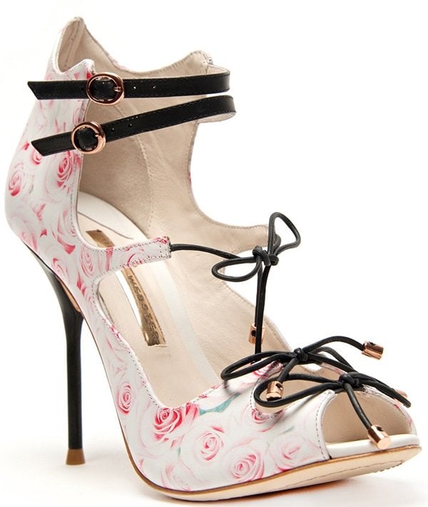 Sophia Webster 'Finn' 3D-Rose-Print Leather Lace-Up Sandals