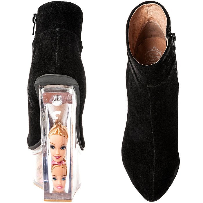 Jeffrey Campbell Black Suede Icy Shoes With Barbie Doll Heads