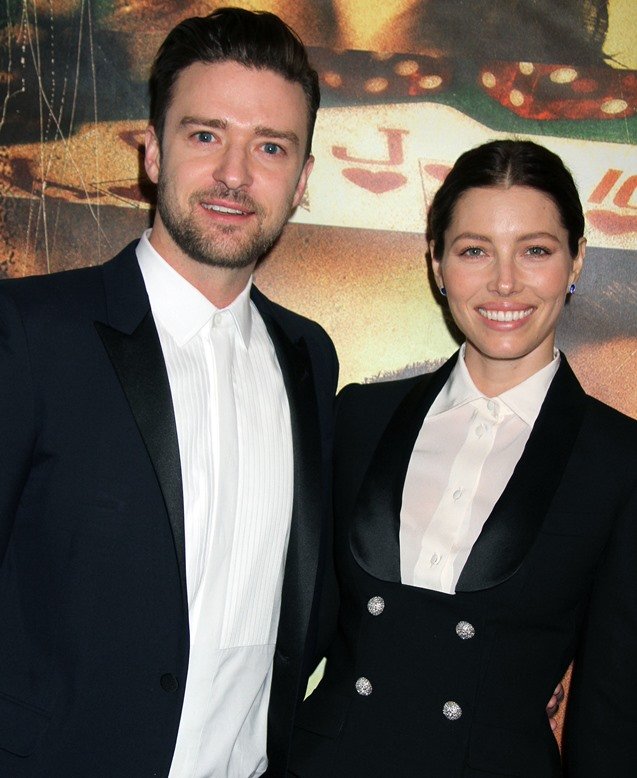 Jessica Biel and Justin Timberlake attended the 'Runner Runner' premiere at Planet Hollywood in Las Vegas, where they showed off their coordinated black suits