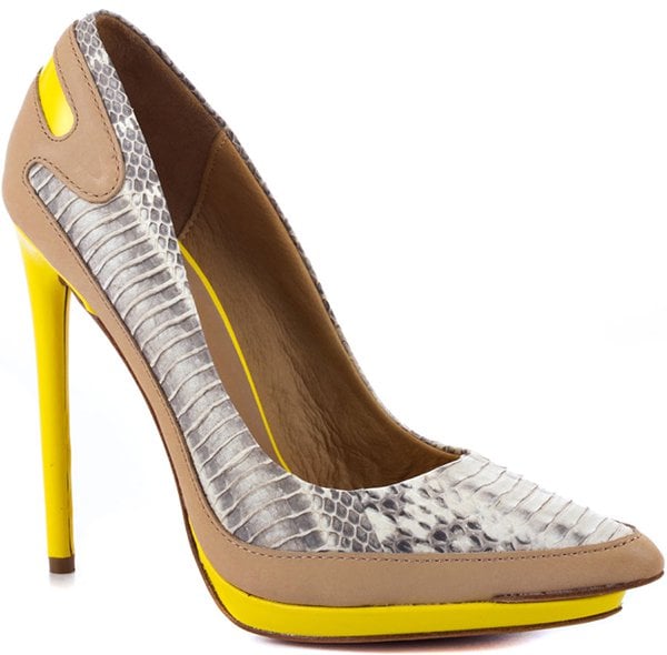 L.A.M.B. "Jean" Pumps in Gray/Yellow