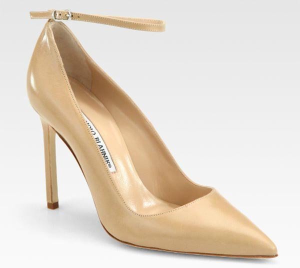 Manolo Blahnik "BB" Ankle-Strap Pumps in Nude