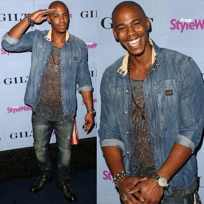Mehcad Brooks's G-Star Raw denim shirt and jeans fit perfectly, complemented by his signature smile at the People StyleWatch Denim Party, September 19, 2013, at Palihouse in West Hollywood, California