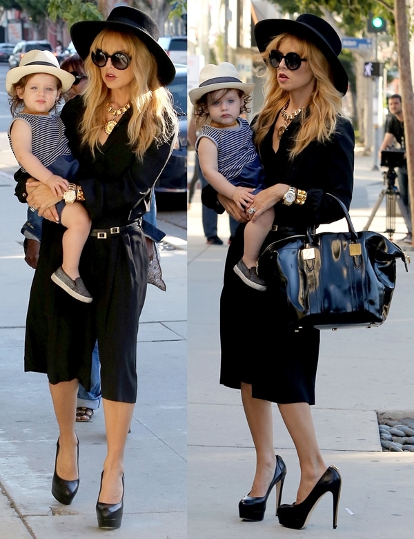 Fashion-forward Rachel Zoe makes a bold statement in an all-black ensemble, complemented by her chic Brian Atwood India platform pumps