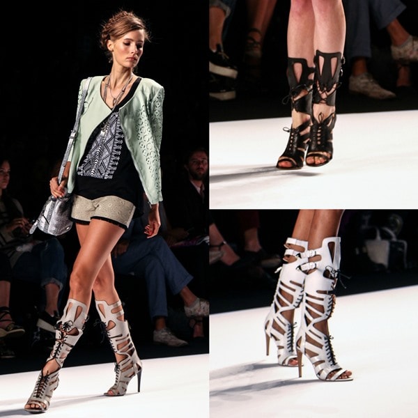Mercedes-Benz New York Fashion Week Spring/Summer 2014 - Rebecca Minkoff gladiator sandals Black-white-gray gladiator sandals