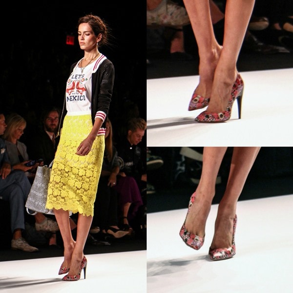 Mercedes-Benz New York Fashion Week Spring/Summer 2014 - Rebecca Minkoff Pretty yellow lace pencil skirt with gorgeous heels