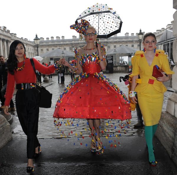 Anne-Sophie Cochevelou (in yellow) and the rest of the team as they made their way to the Bora Aksu show