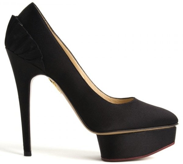 Charlotte Olympia "Paloma" Satin Platform Pumps in Black