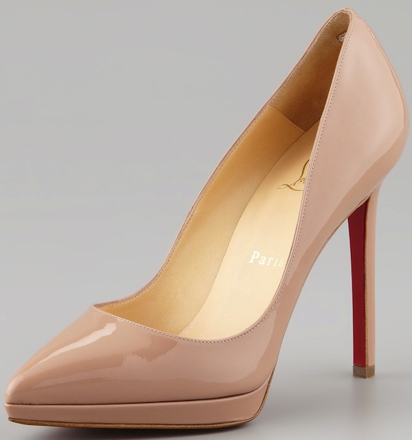 Christian Louboutin "Pigalle Plato" 120 Patent Leather Platform Pumps in Nude