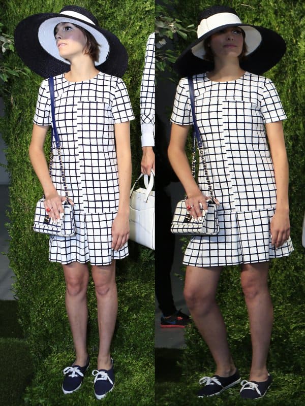 Inspired by Monaco's Grand Prix, this square-print dress by Kate Spade has a straight silhouette, pleated skirt, and is topped off with a wide-brimmed hat
