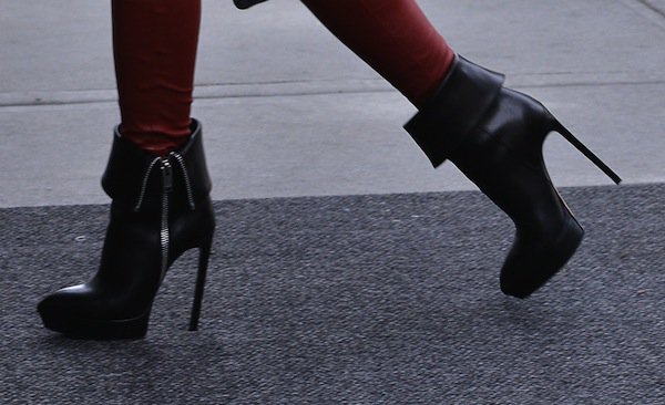 Hayden Panettiere steps out in Saint Laurent zippered ankle boots, boosting her height and adding edge to her bold fall ensemble