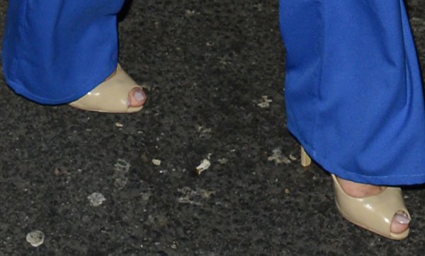 Jade Thirlwall wearing nude patent peep-toe pumps from Carvela Kurt Geiger