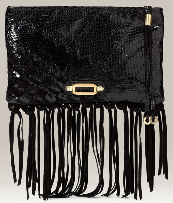 Jimmy Choo Tita Snake Embossed Fringed Clutch
