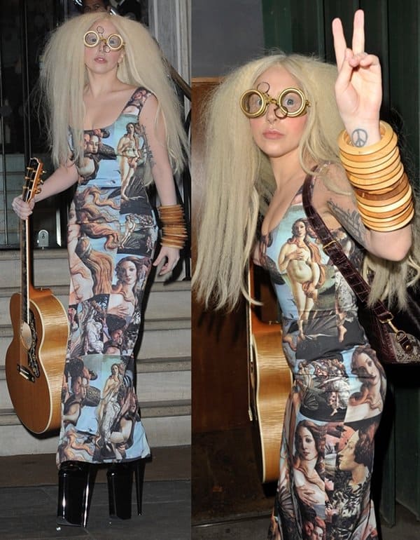 Lady Gaga stuns in a Dolce Gabbana dress featuring Botticelli's "Birth of Venus"