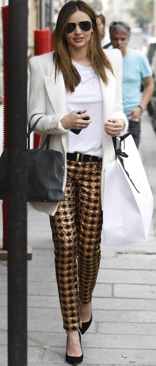 Miranda Kerr wearing a gorgeous wool blazer from Balmain