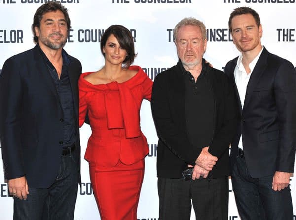 Javier Bardem, Penélope Cruz, Ridley Scott, and Michael Fassbender at the press junket and photocall of The Counselor
