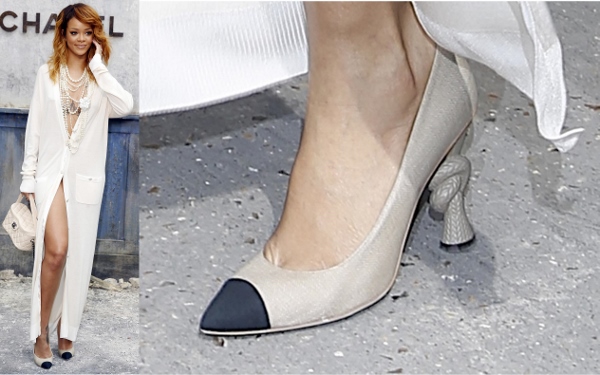 Rihanna wearing the same Chanel pumps at the Paris Haute Couture Fashion Week in France on July 2, 2013