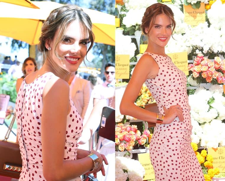 Effortlessly chic, Alessandra Ambrosio embraced the polo-day festivities in a playful Dolce Gabbana polka-dot dress