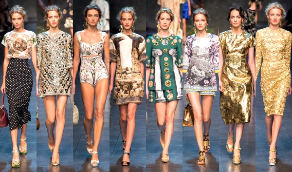 Models showing off Dolce Gabbana’s latest creations from the brand's Spring/Summer 2014 ready-to-wear collection