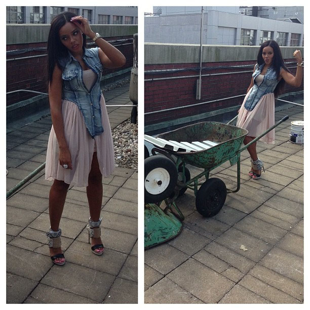 Angela Simmons models a pair of reptile-print MIA Limited Edition "Rocco" sandals