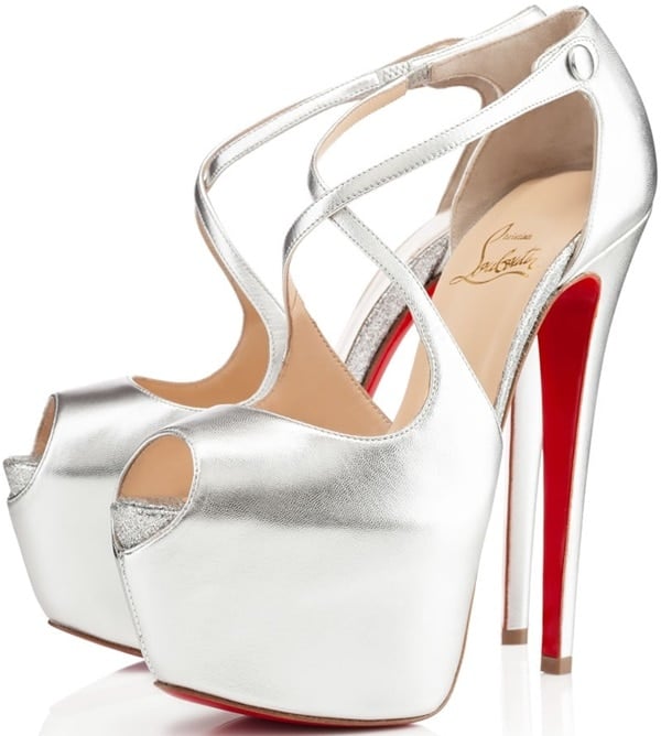 Christian Louboutin Exagona Metallic Crisscross Platform Red Sole Sandals