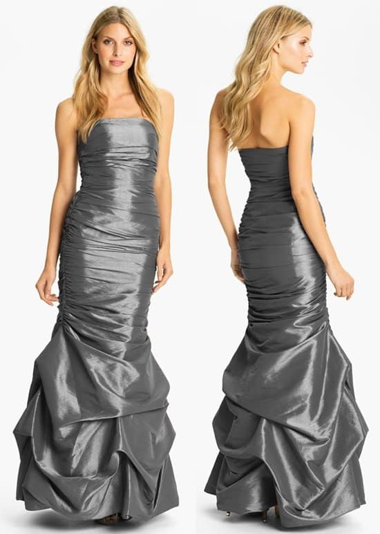 Dalia McPheeStrapless Ru ched Taffeta Mermaid Gown