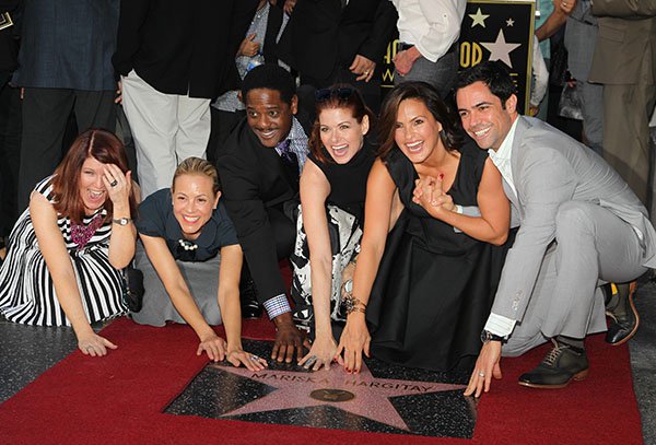 Kate Flannery, Maria Bello, Blair Underwood, Debra Messing, Mariska Hargitay, Danny Pino, and Hilary Swank attend the ceremony honoring Mariska Hargitay