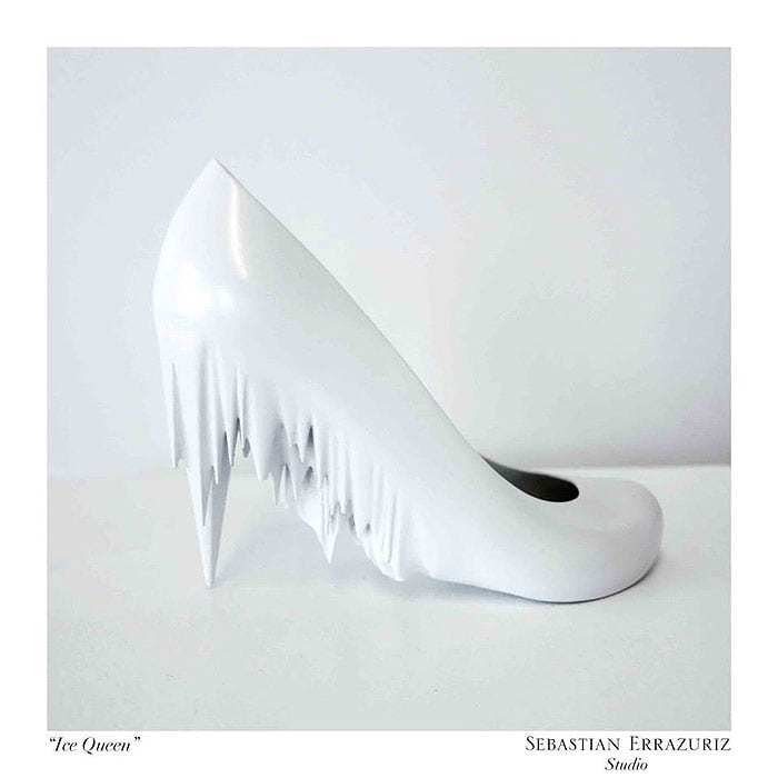 The ‘Ice Queen’ pumps, inspired by Sophie, are sculpted with jagged icicle heels that embody a chilling elegance—capturing the cold, distant beauty of a love that left him frozen