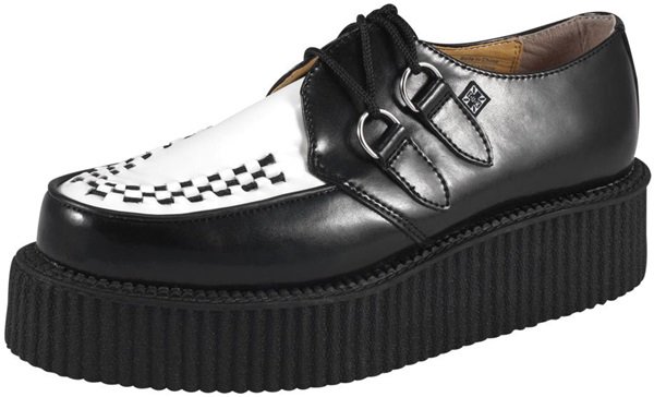 T.U.K. Shoes Mondo Hi Sole Brothel Creeper Black White Leather