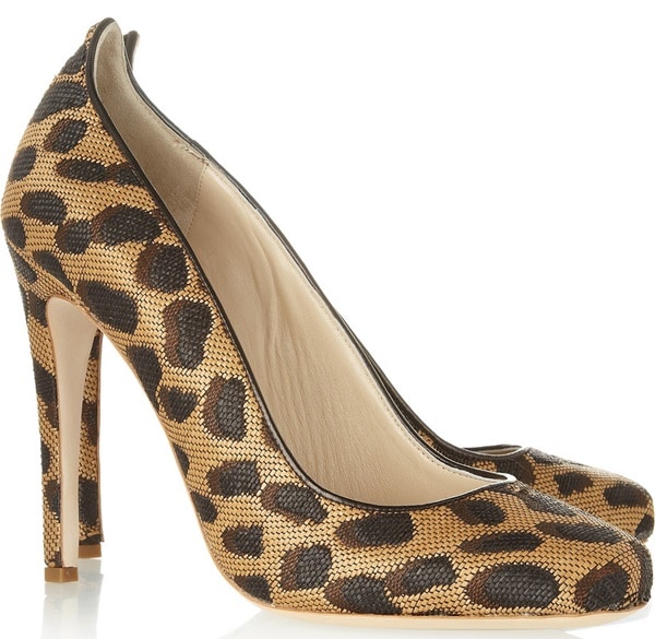 Jerome C. Rousseau 'Aizza' Leopard Print Raffia and Leather Pumps