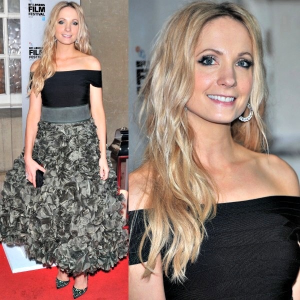 Joanne Froggatt stunned at the 2013 BFI London Film Festival Awards in a black top from Hervé Léger tucked into a gorgeous ruffled skirt from John Rocha