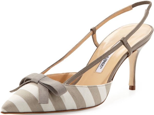 Manolo Blahnik "Galop" Striped Canvas Halter Pump
