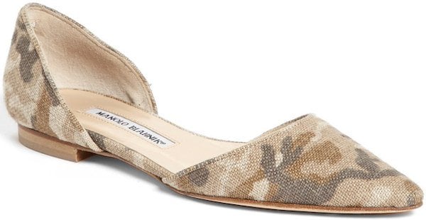 Manolo Blahnik "Soussaba" Camo Pointed-Toe Flat