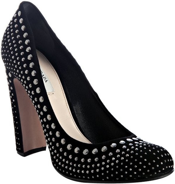 Prada Black Studded Suede Pumps