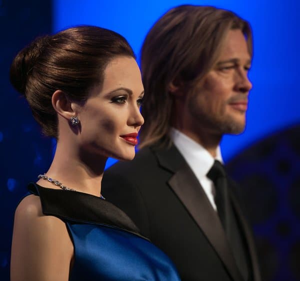Wax figures of Angelina Jolie and Brad Pitt on display at Madame Tussauds