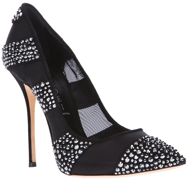 Black Casadei Crystal-Embellished Pumps