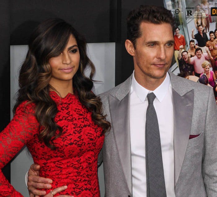 Camila Alves and Matthew McConaughey pose together at the premiere of "The Wolf of Wall Street"