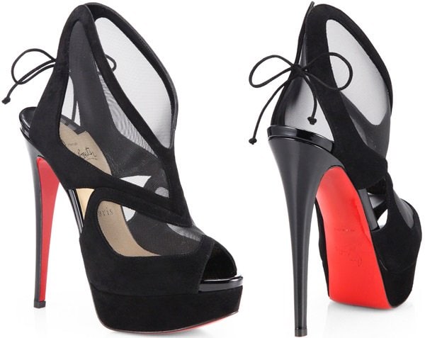 Christian Louboutin Black Farfamesh Suede Tieup Sandals