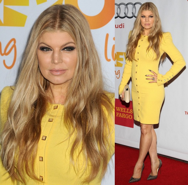 Fergie radiating elegance at TrevorLIVE LA 2013, Hollywood Palladium in a stunning Emanuel Ungaro dress paired with Christian Louboutin 'So Kate' pumps