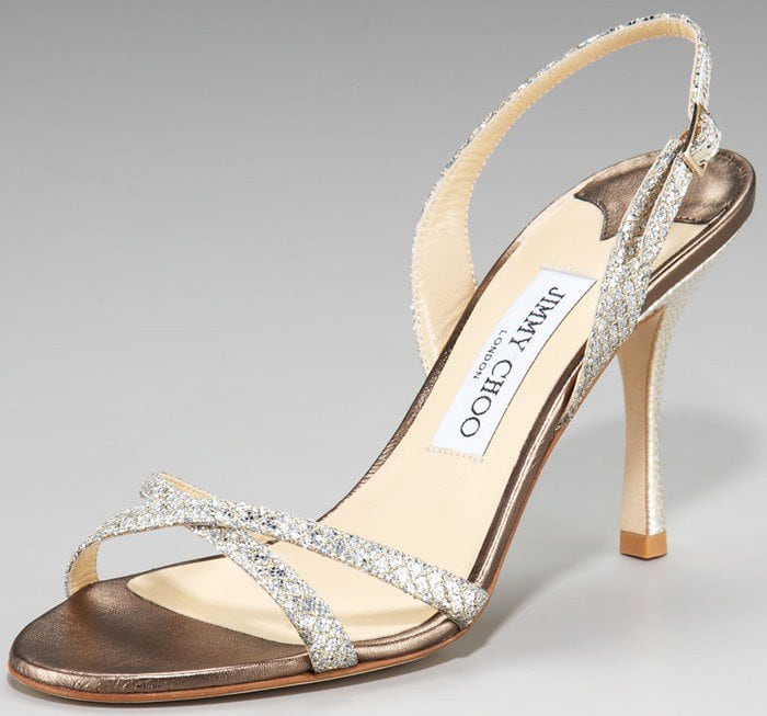 Jimmy Choo Gold India Glittered Crisscross Slingback