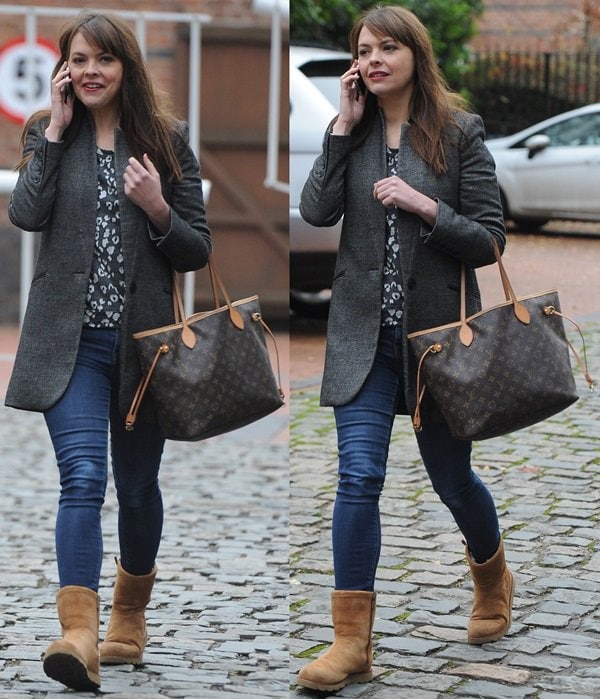 Kate Ford paired her UGG boots with jeans and a chic Louis Vuitton bag for a polished yet relaxed look outside Granada Studios in Manchester, England, on December 3, 2013