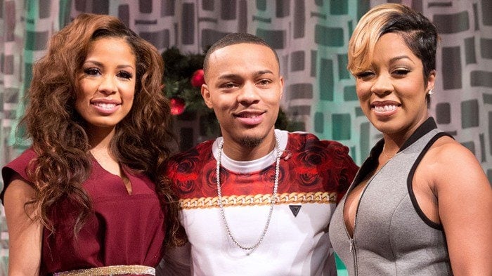 K. Michelle (R) visits BET's "106 Park" with hosts Keshia Chante (L) and Bow Wow (c) at BET Studios on December 19, 2013, in New York City