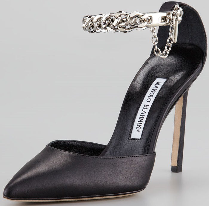 Manolo Blahnik Taislao Ankle Chain Leather Pointed Pump