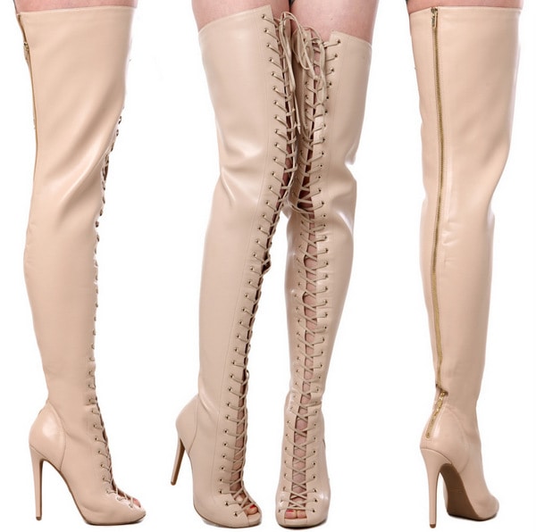 ZigiNY "Piarry" Thigh-High Boots in Nude