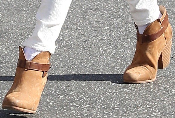Alessandra Ambrosio's camel Rag Bone nubuck boots while out in Santa Monica