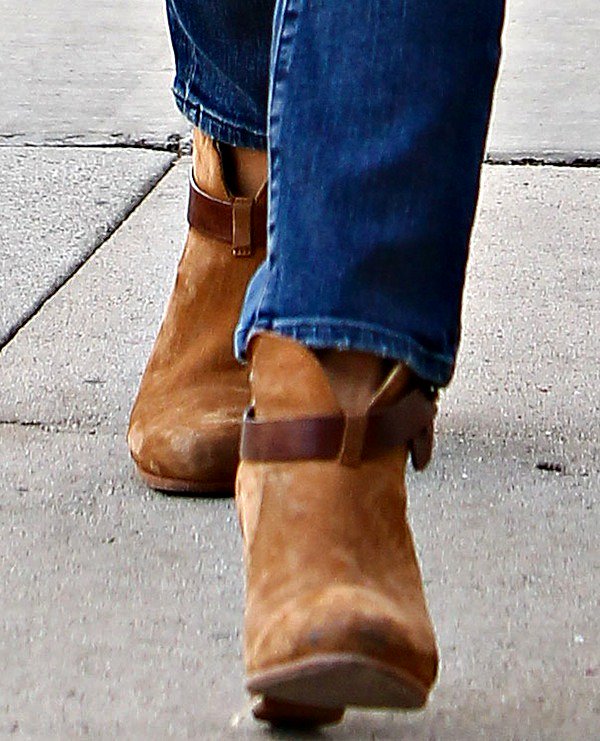 Alessandra Ambrosio's Rag Bone camel nubuck ankle boots while Christmas shopping in Beverly Hills