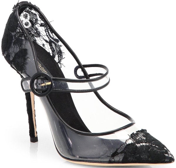 Dolce Gabbana Translucent Lace-Detailed Mary Jane Pumps in Black