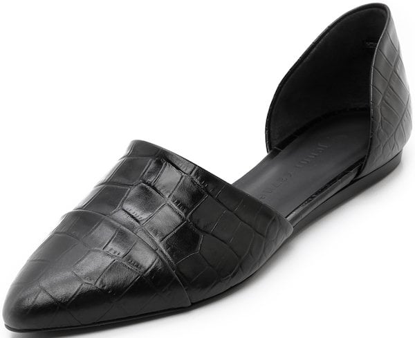 Jenni Kayne D'Orsay Flats in Black Croc-Embossed Leather