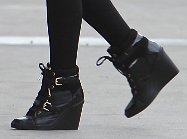 Ariana Grande's&nbsp;street-chic sneakers are made from a combination of leather, suede, and patent materials