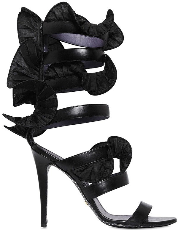 Emanuel Ungaro 115 mm Ruffled Nappa Leather Sandals